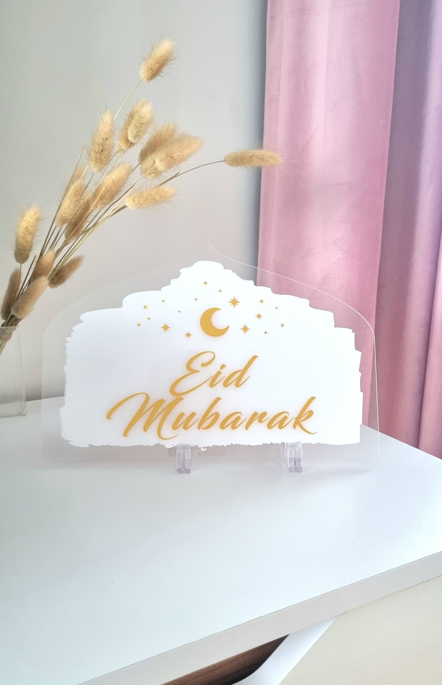 Décoration Eid Mubarak - Acrylique transparent et doré pailleté - Happy Muz Deco