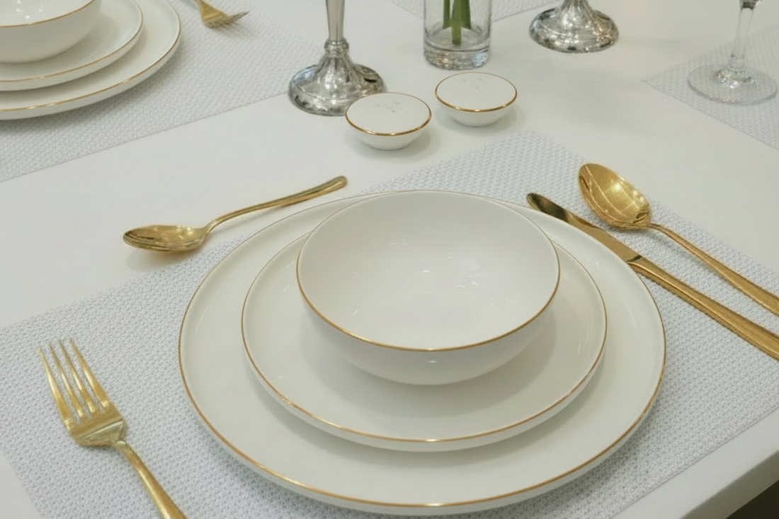 Service à vaisselle Anna 27 pièces en porcelaine liseré doré