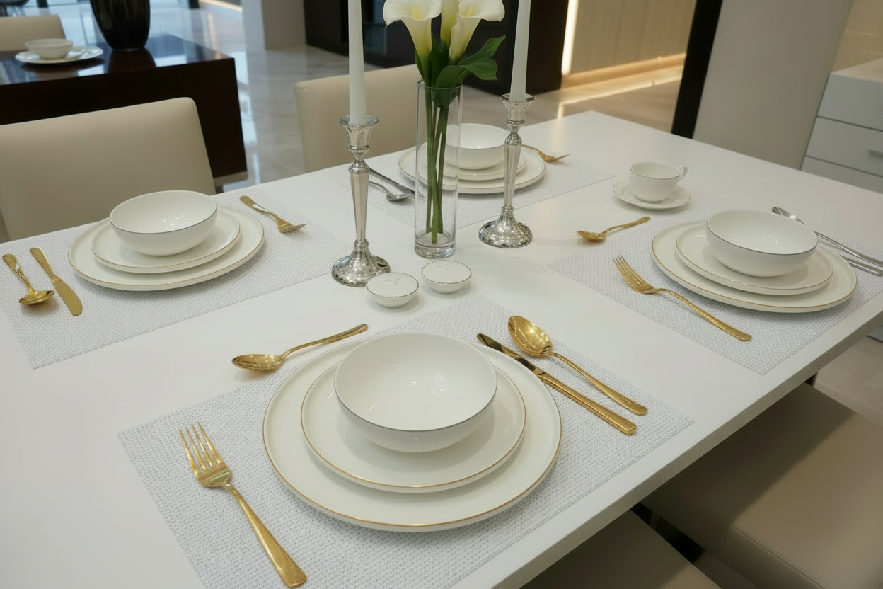 Service à vaisselle Anna 27 pièces en porcelaine liseré doré