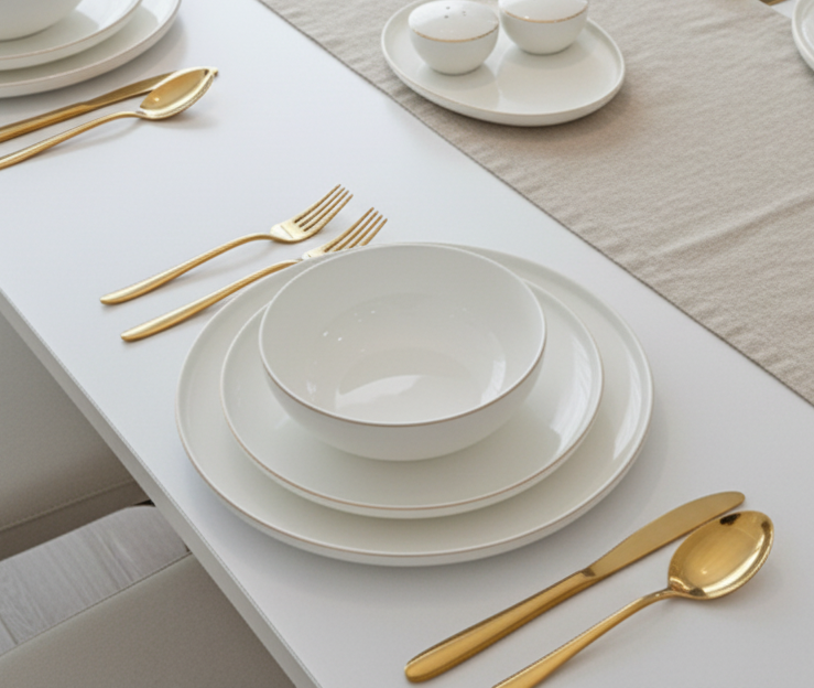 Service à vaisselle Anna 27 pièces en porcelaine liseré doré