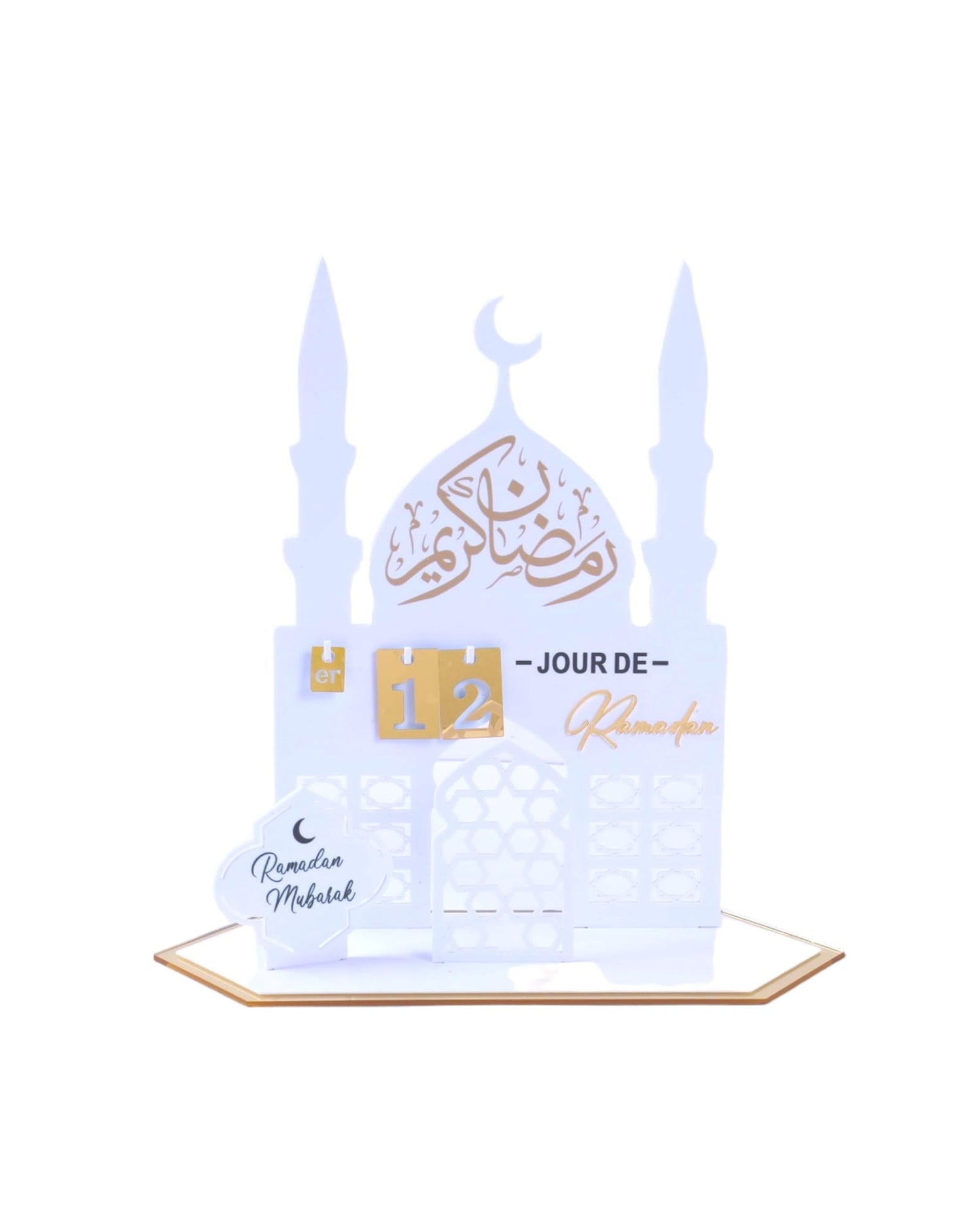 Calendrier / Counter du Ramadan en Acrylique Blanc et Doré - Happy Muz Deco