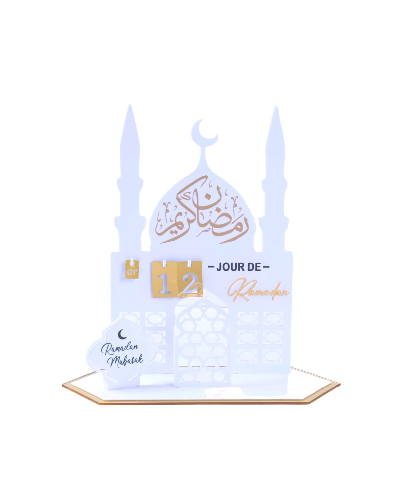 Calendrier / Counter du Ramadan en Acrylique Blanc et Doré - Happy Muz Deco
