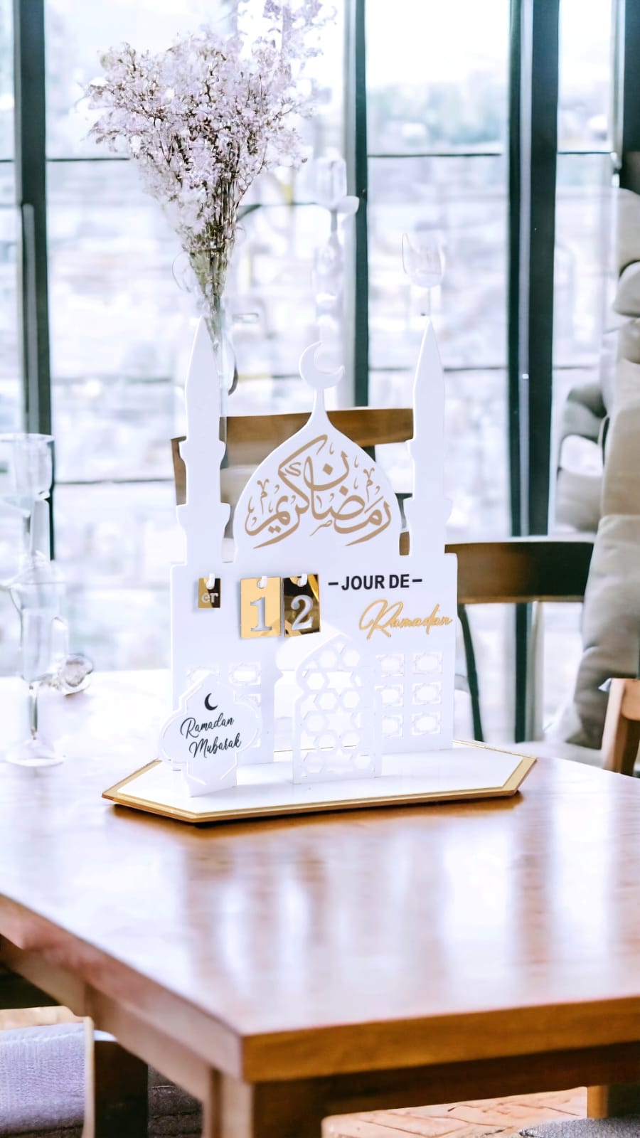 Calendrier / Counter horaire du Ramadan en Acrylique Blanc et Doré - Happy Muz Deco