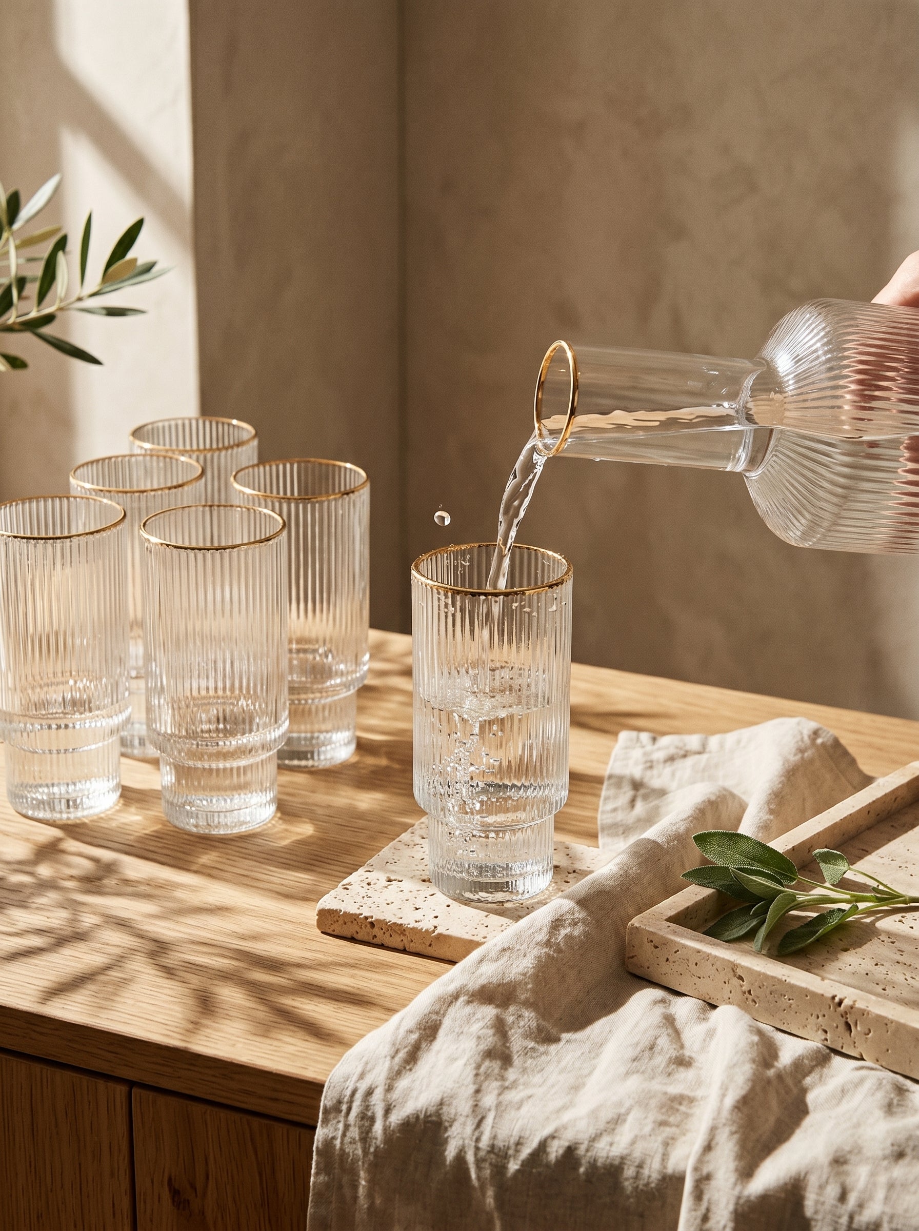 Service carafe et verres – Liseré doré