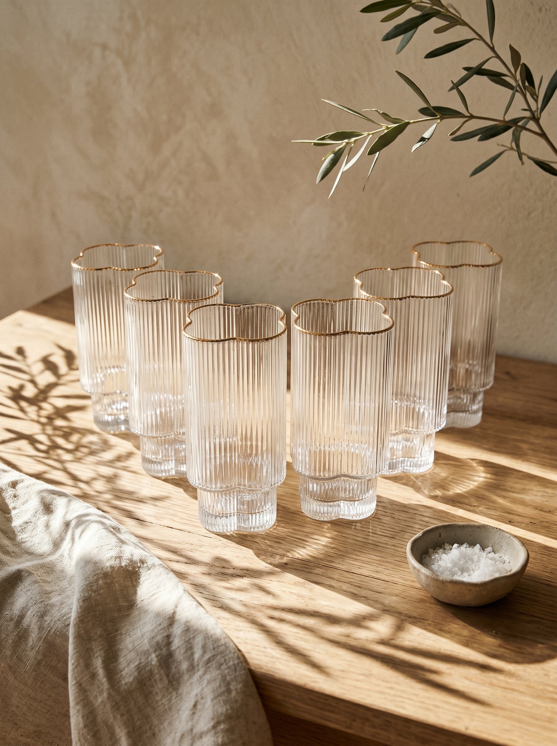 Lot de 6 Grands Verres Trèfle – Liseré Doré