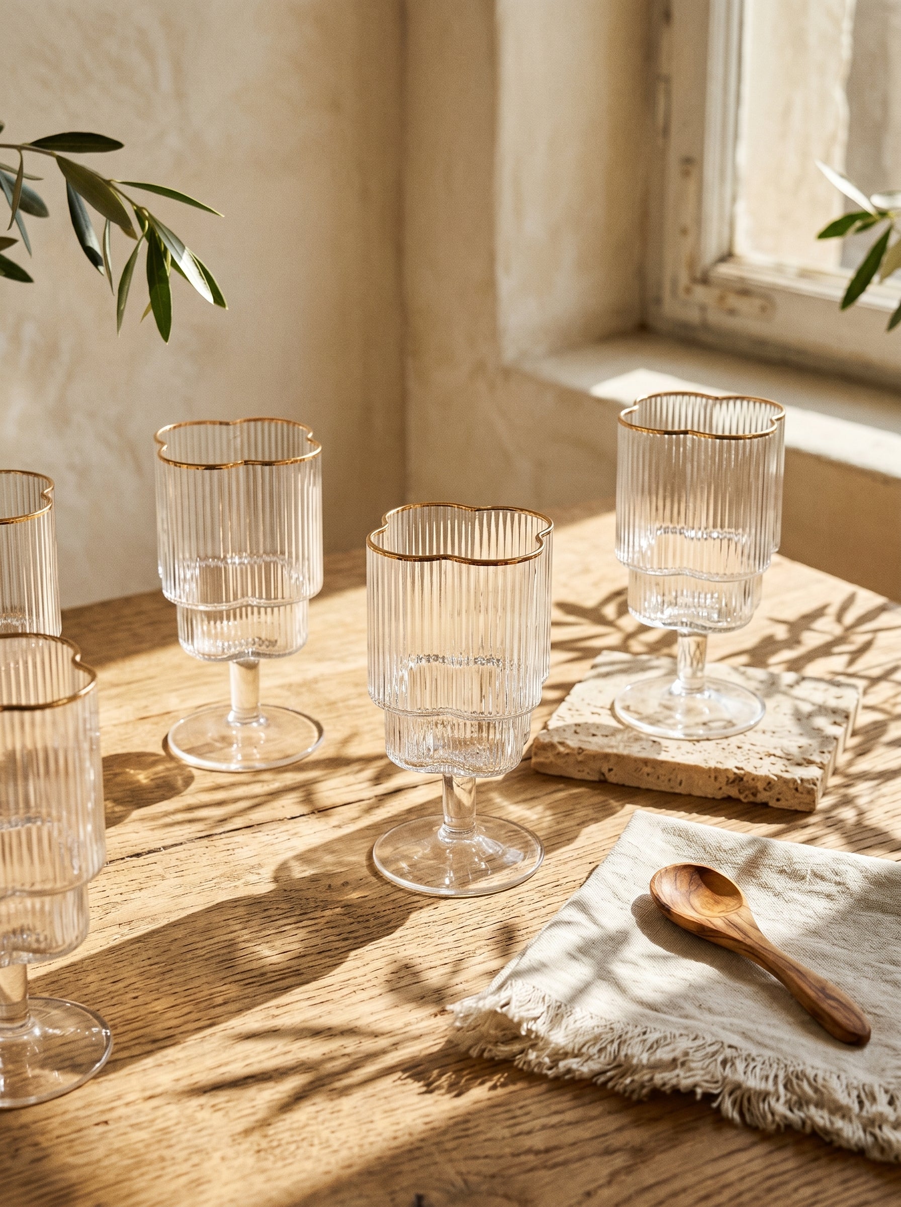 Lot de 6 Verres à pieds Trèfle – Liseré Doré