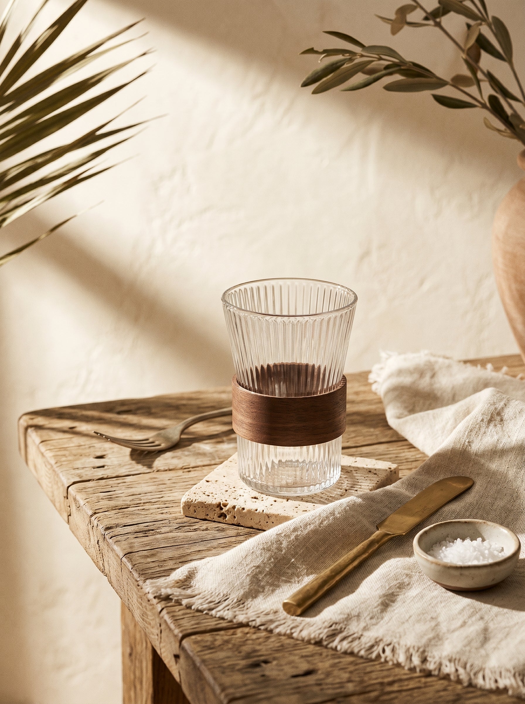 Service carafe et verres avec support en acacia
