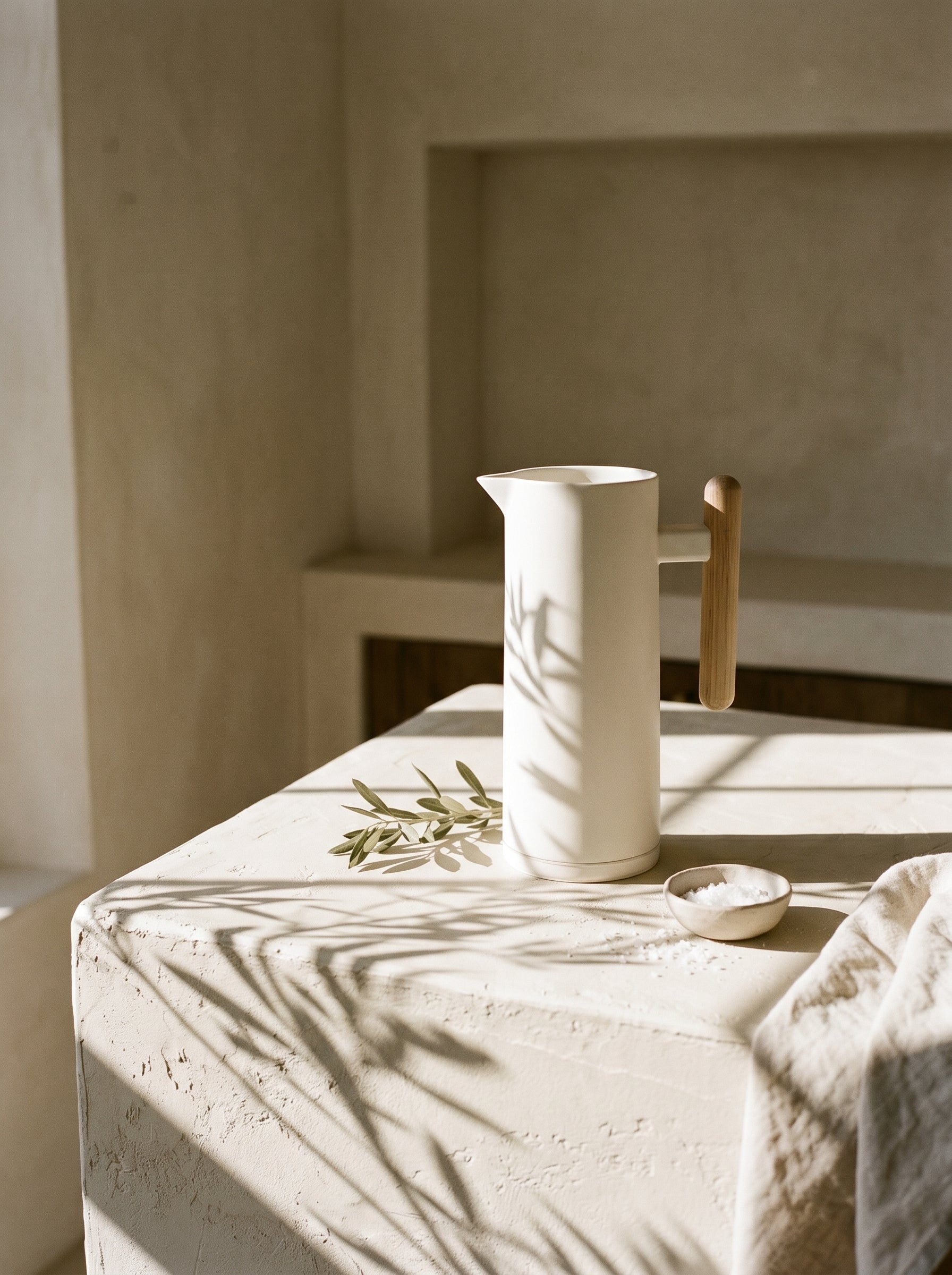 Thermos Blanc avec Manche en Bois
