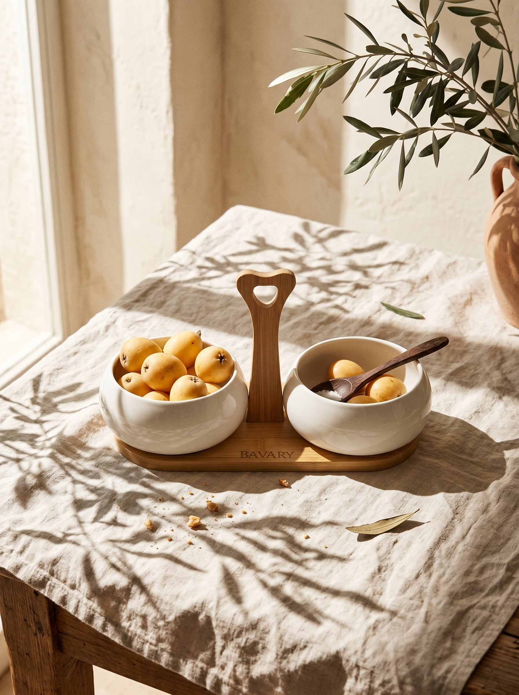 Set de bols apéritif Chubby avec support en bambou