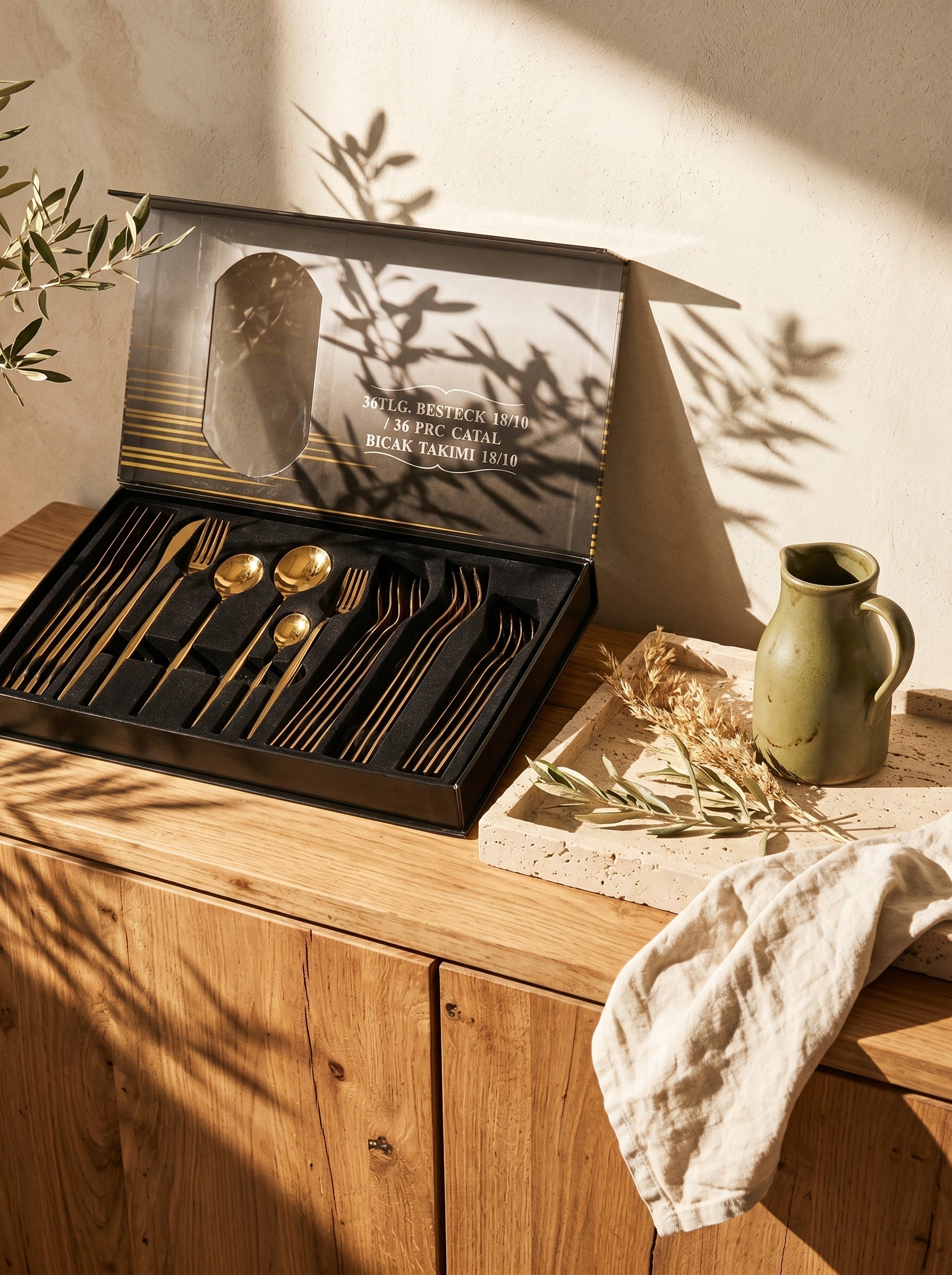 Set Complets de Couverts - Ménagère 36 pièces - Inox Doré