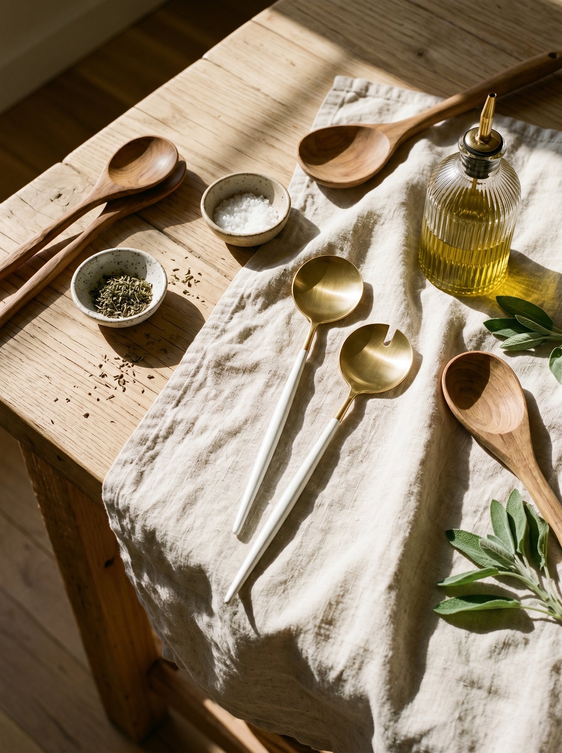Set à Salade Design Doré et Blanc