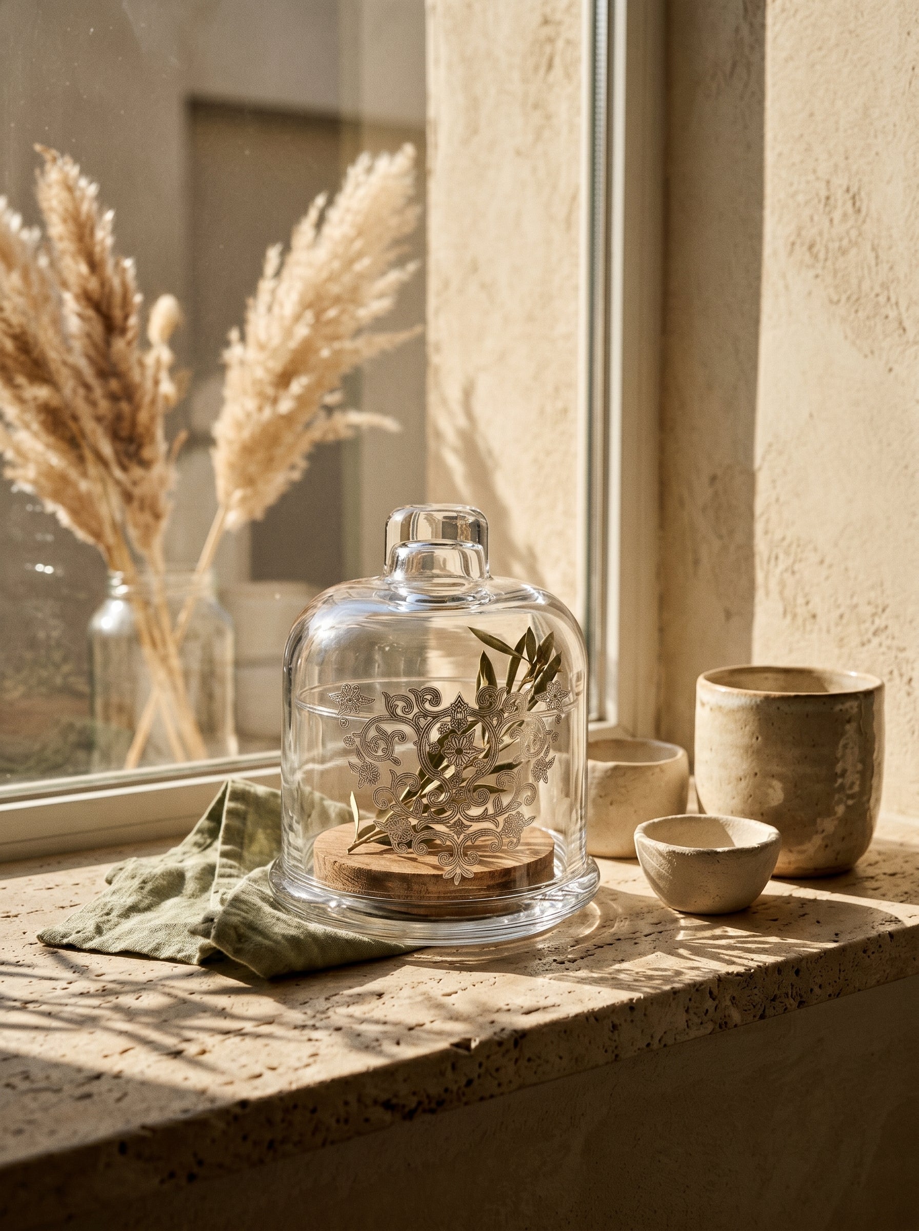 Cloche en verre orientale argenté
