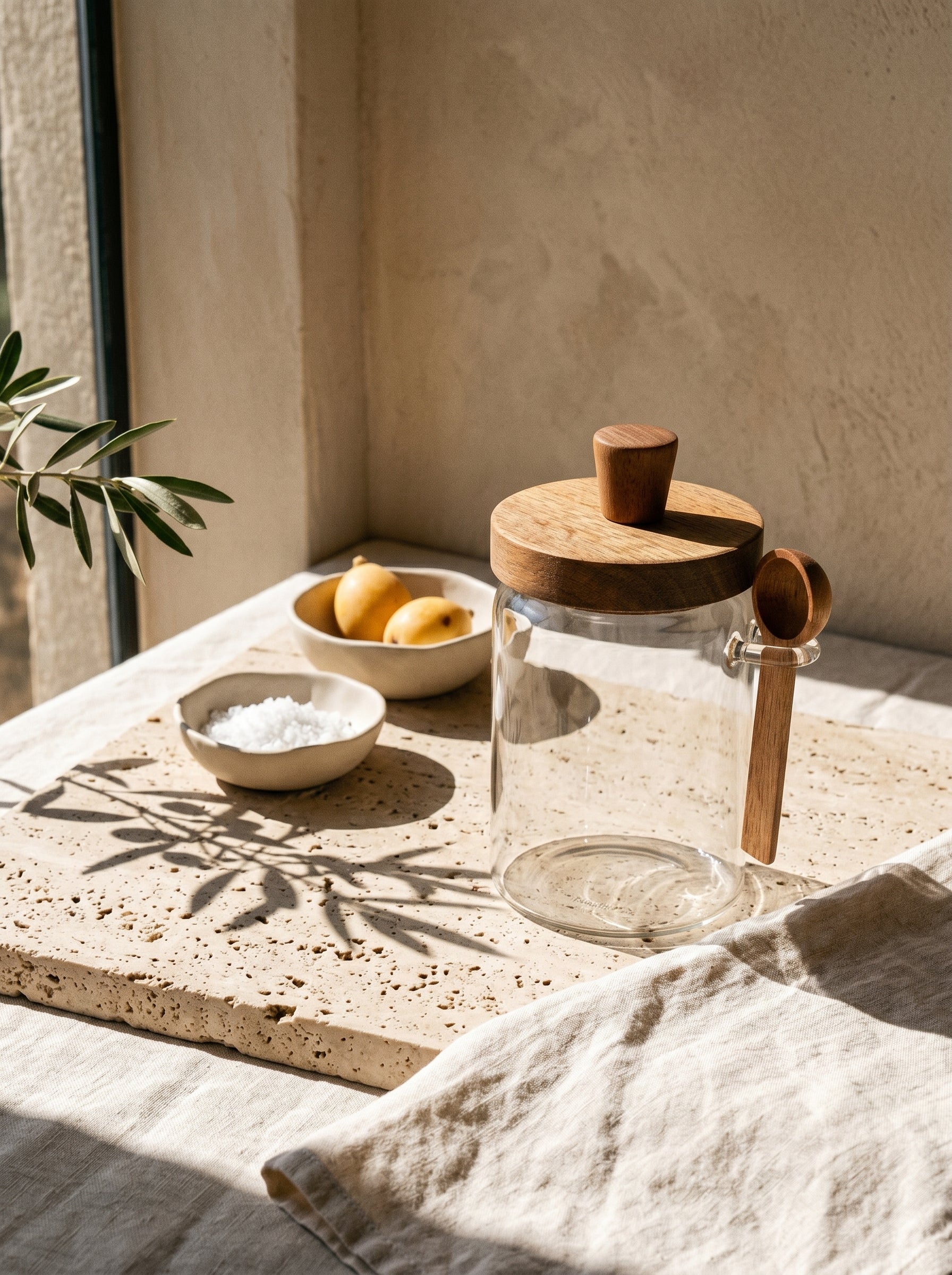 Pot de cuisine en bois d’acacia – Rangement alimentaire