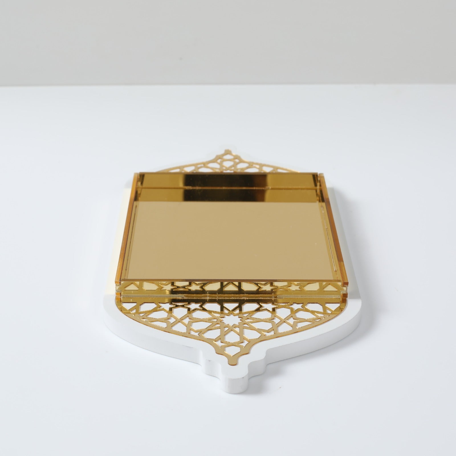 Plateau oriental en bois et acrylique grand - Blanc et doré - Happy Muz Deco