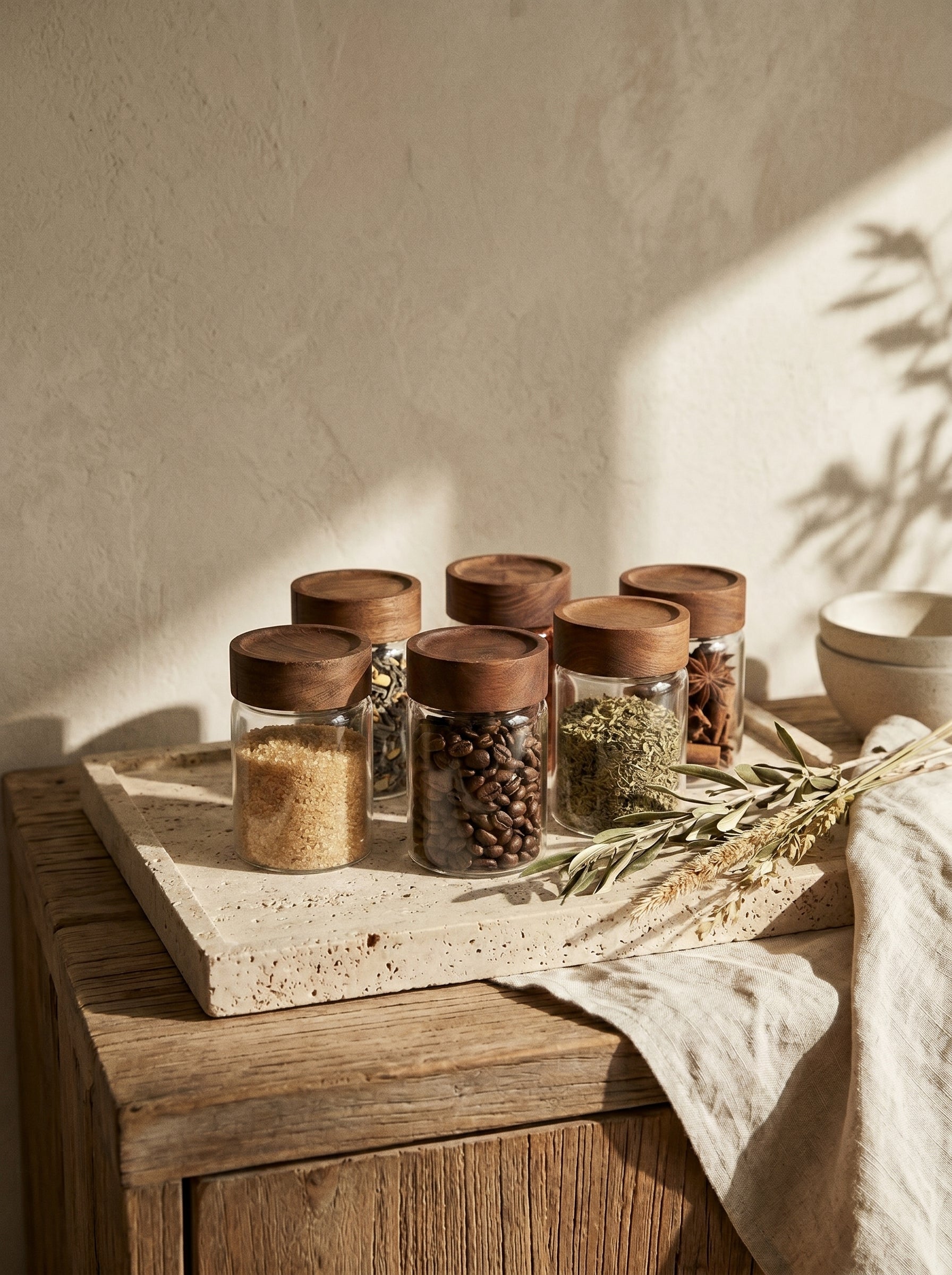Lot de 6 pots à épices en bois d’acacia – 10 cm
