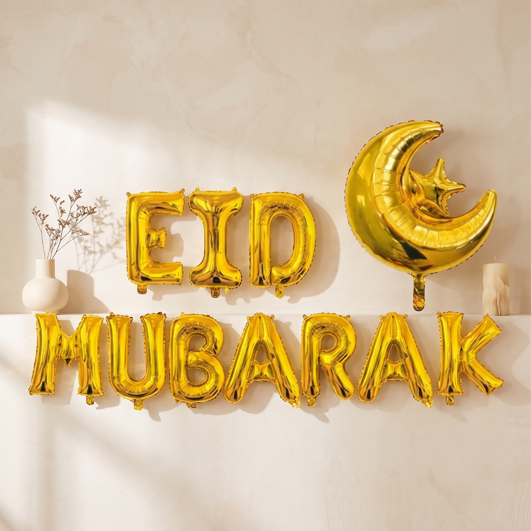 Ballons lettres Eid Mubarak avec lune - Doré