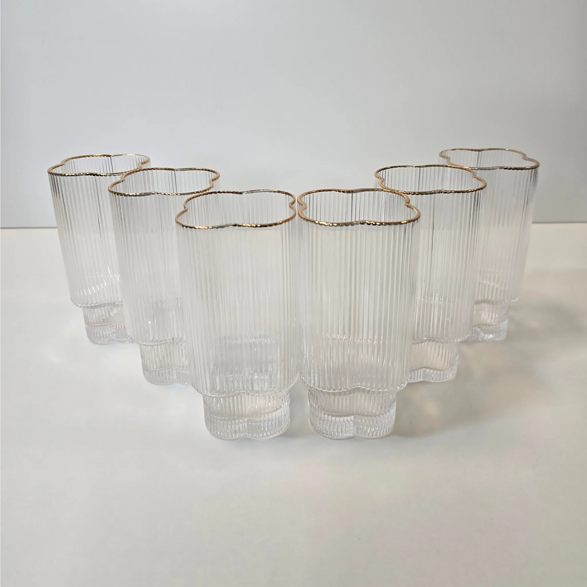 Lot de 6 Grands Verres Trèfle – Liseré Doré - Happymuzdeco