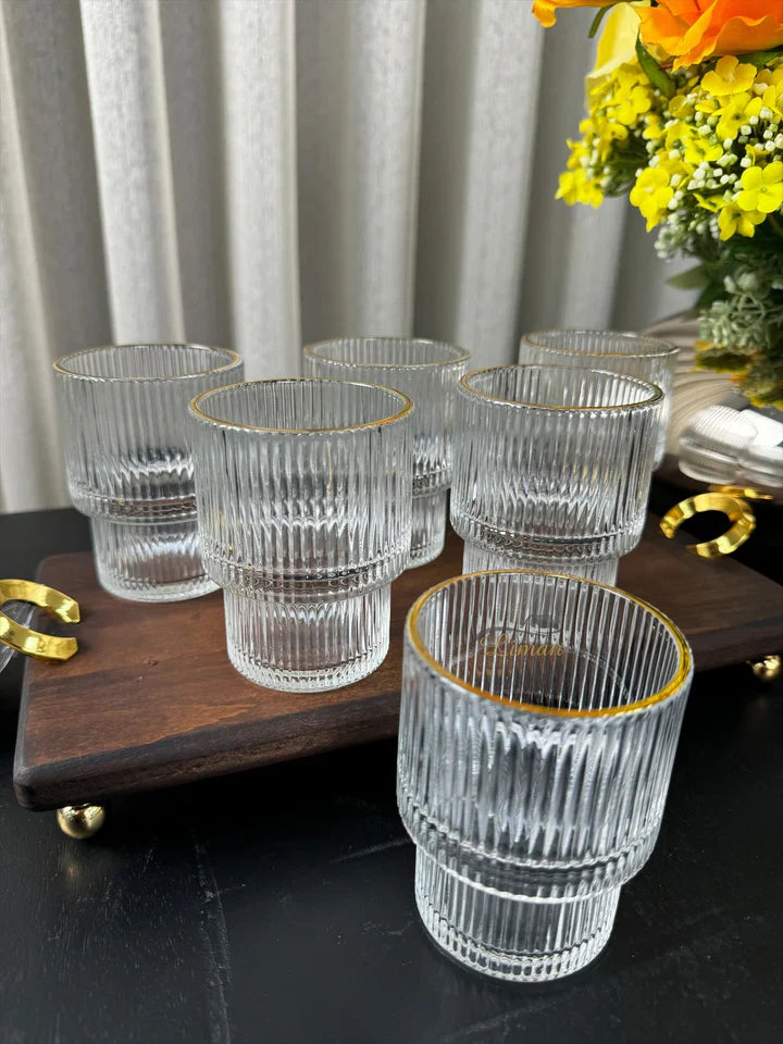 Lot de 6 petit Verres Lines - Liseré Doré - Happymuzdeco