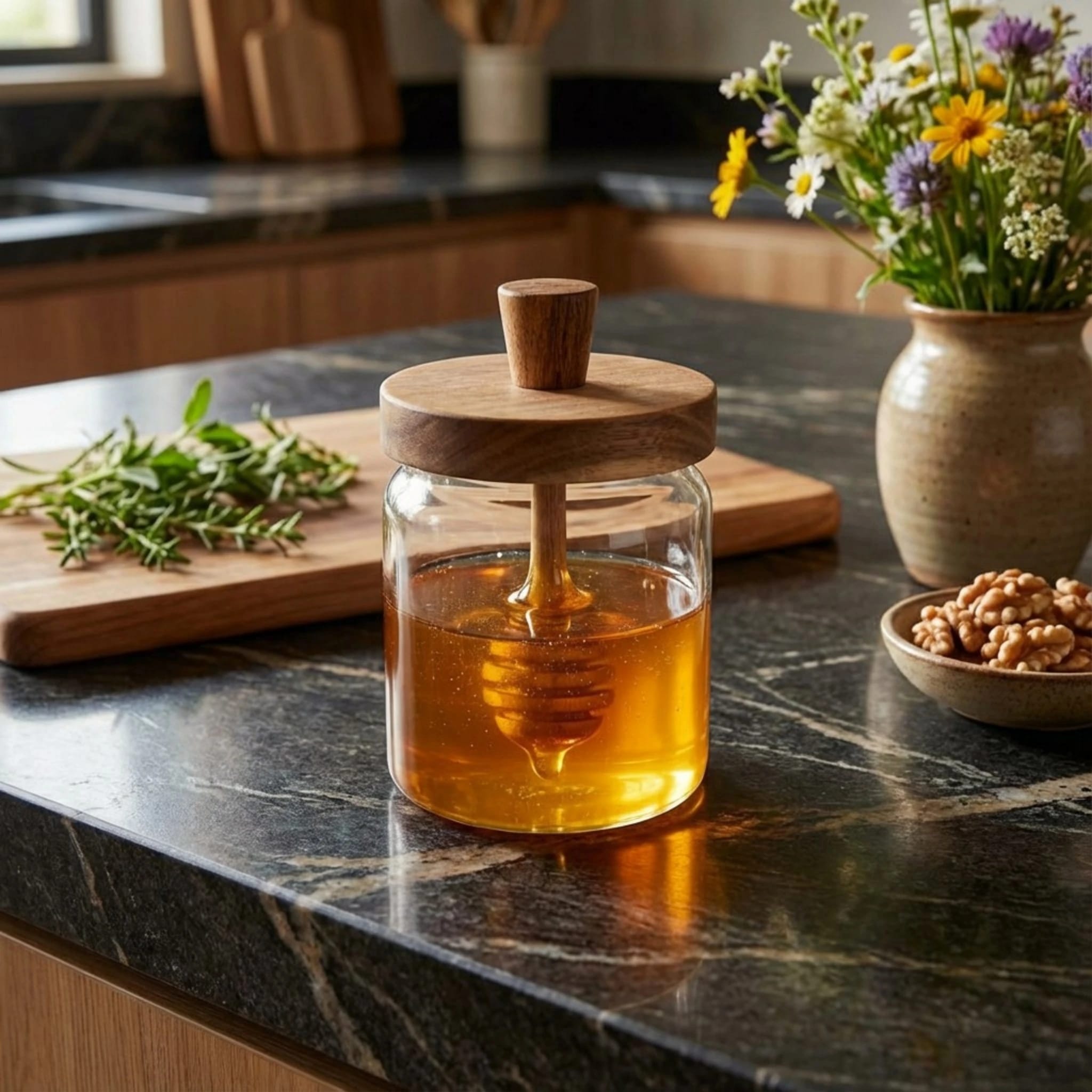 Pot de miel bois d’acacia – Rangement alimentaire - Happymuzdeco