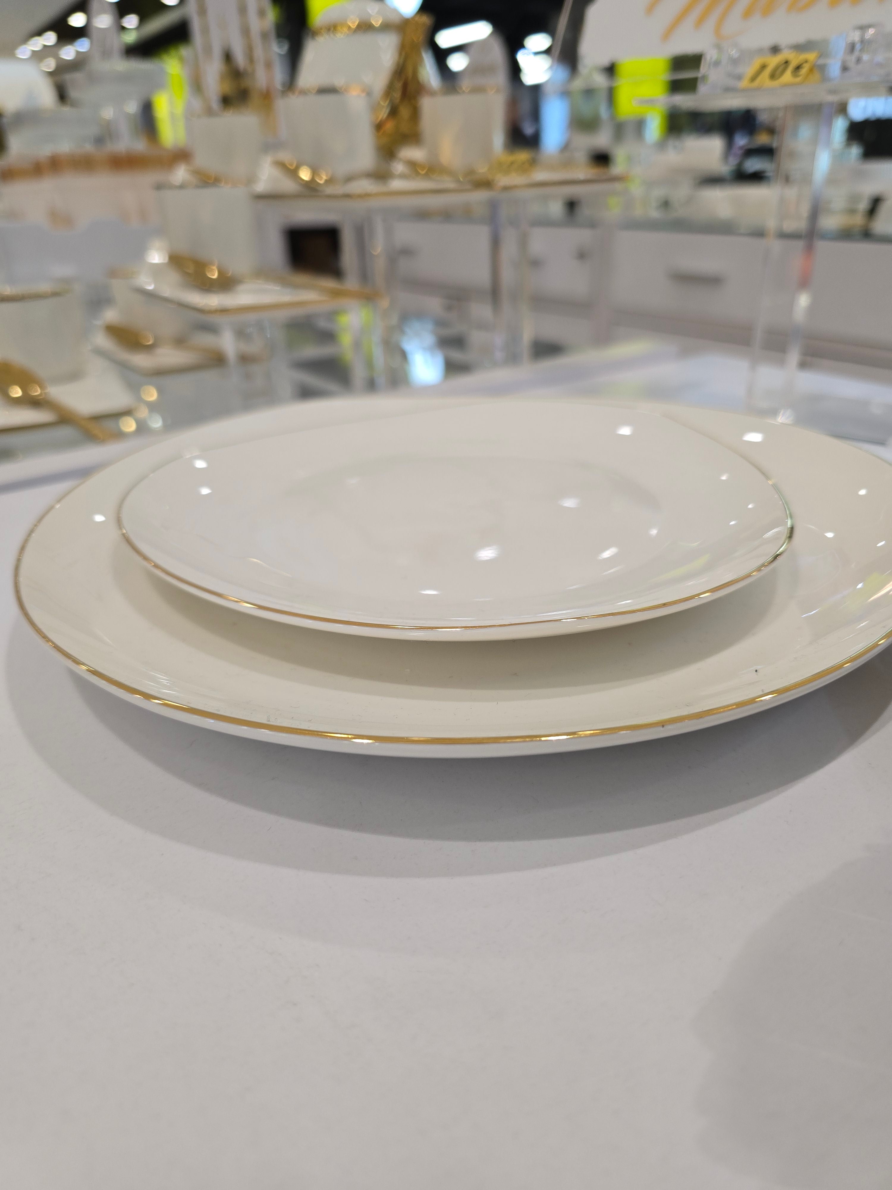 Service à vaisselle Vague 24 pièces en porcelaine liseré doré - Happy Muz Deco