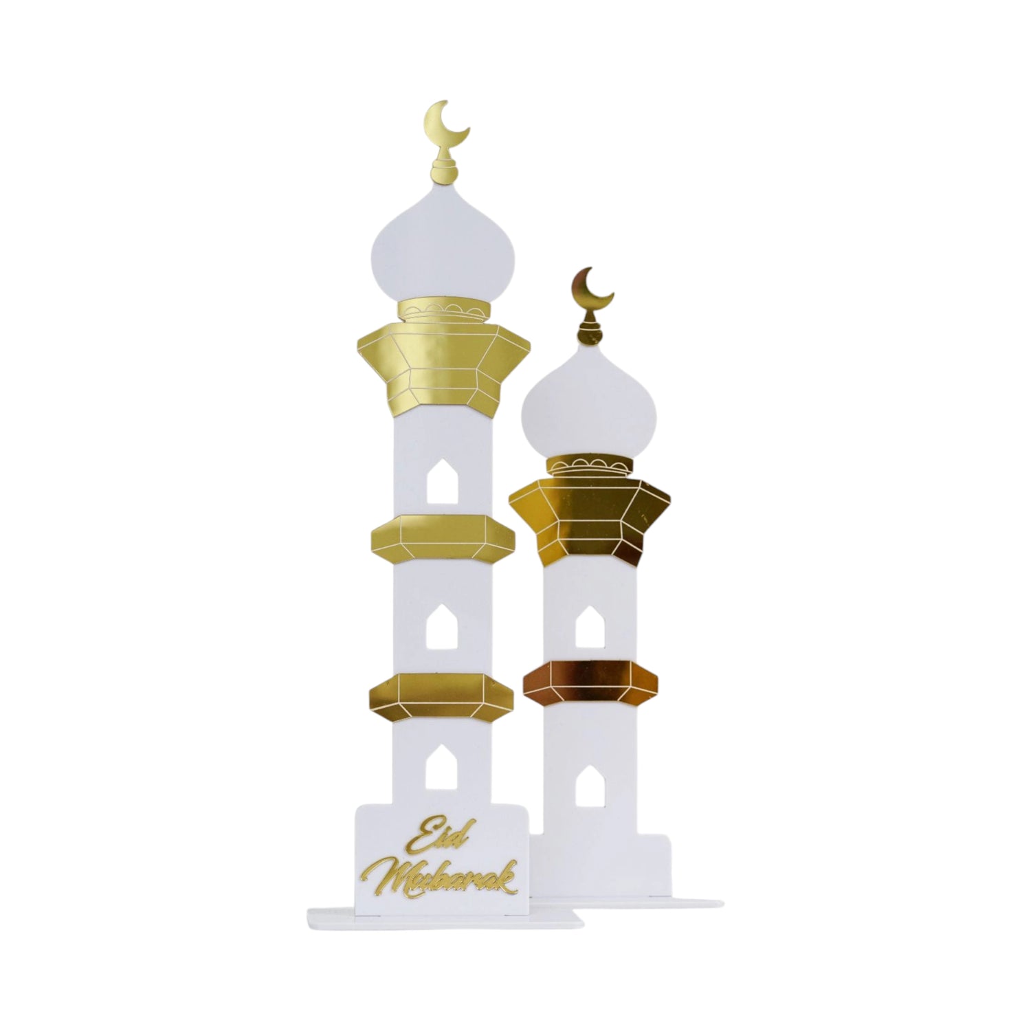 Déco en Acrylique Duo de Minarets Eid Mubarak - Blanc et Doré