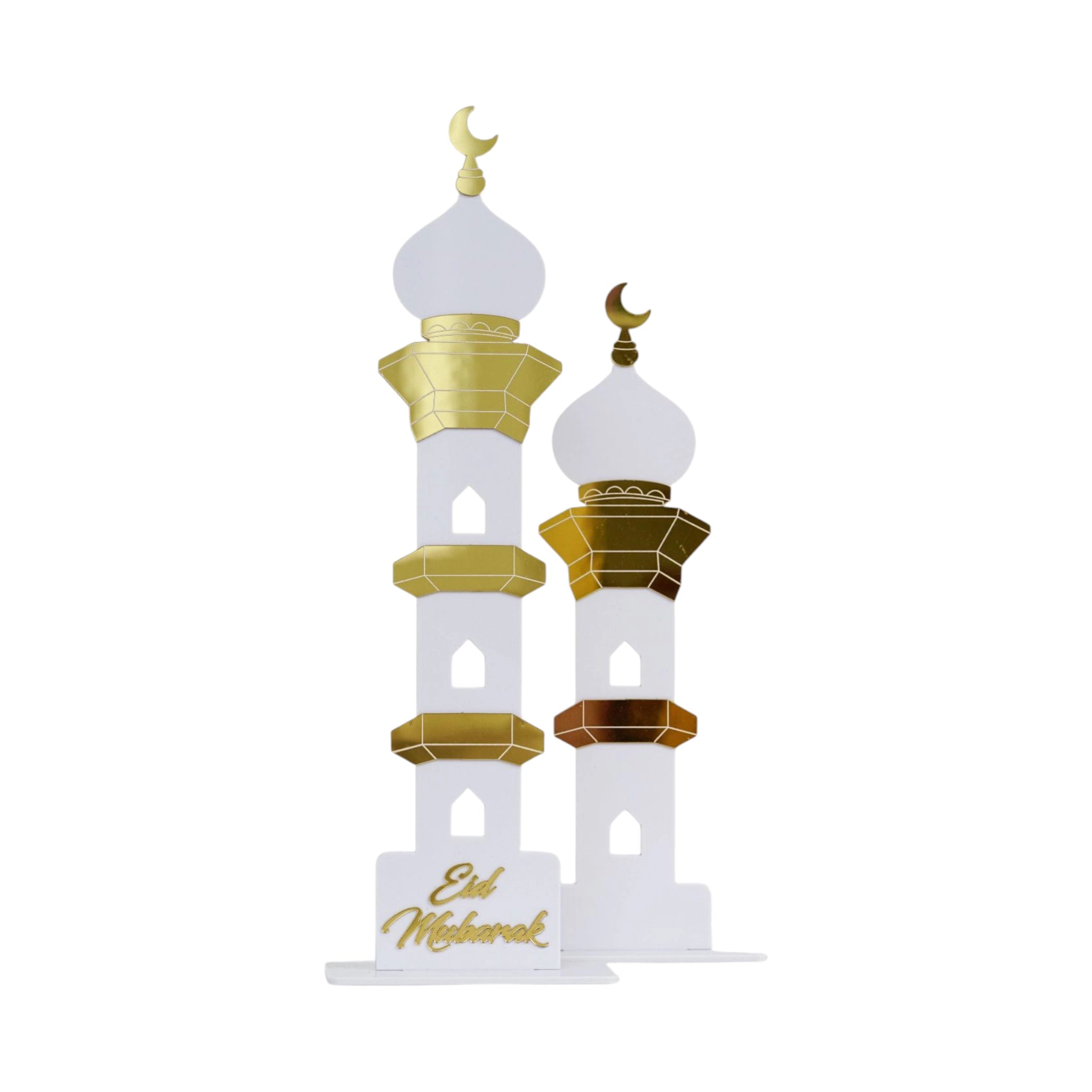 Déco en Acrylique Duo de Minarets Eid Mubarak - Blanc et Doré