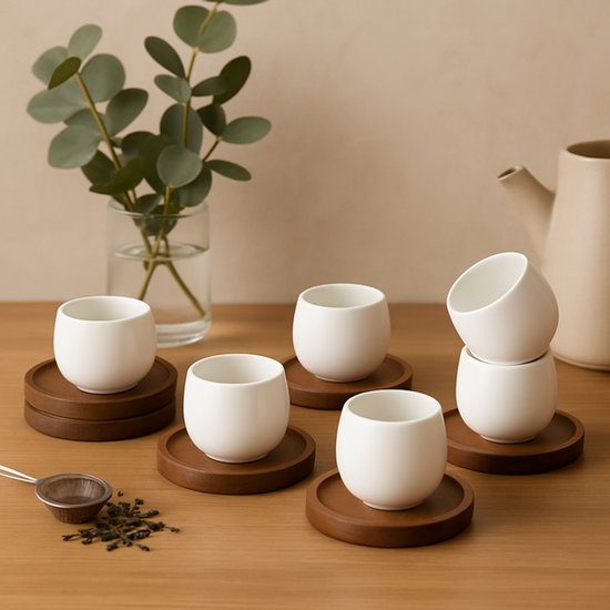 Service à café Egg Wood – Tasses 80 ml avec support bois - Happymuzdeco