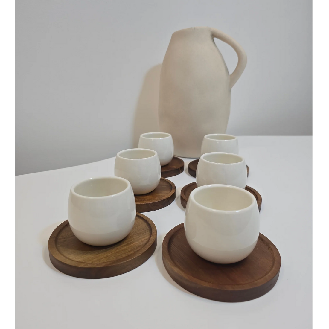 Service à café Egg Wood – Tasses 80 ml avec support bois - Happymuzdeco