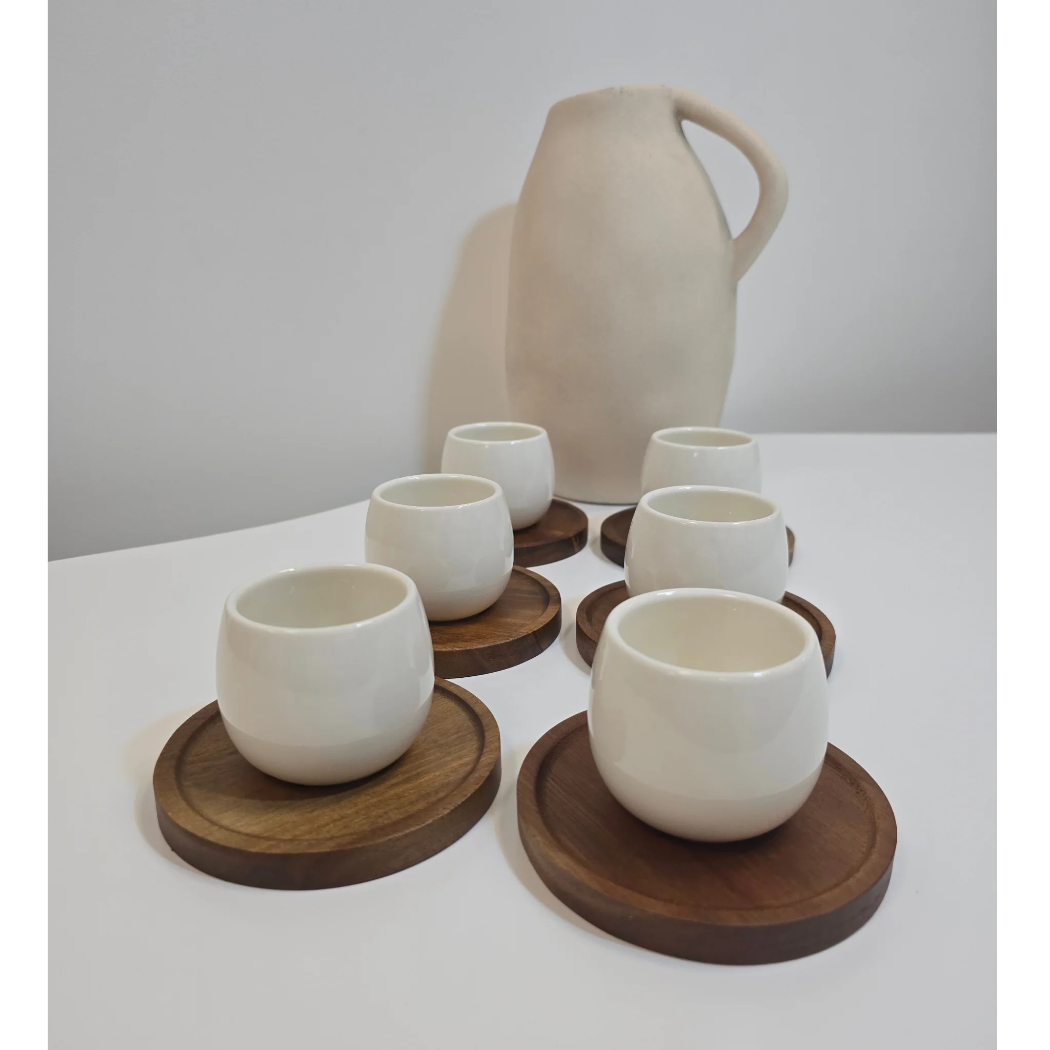 Service à café Egg Wood – Tasses 80 ml avec support bois - Happymuzdeco
