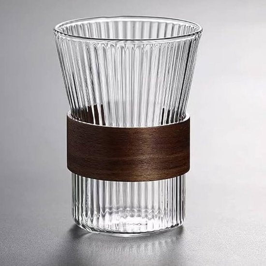 Service carafe et verres avec support en acacia - Happymuzdeco