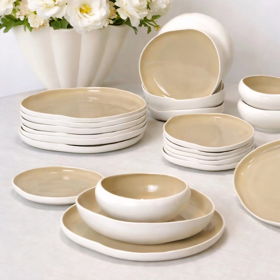 Services de vaisselles Capital Blanc et Beige – 24 Pièces