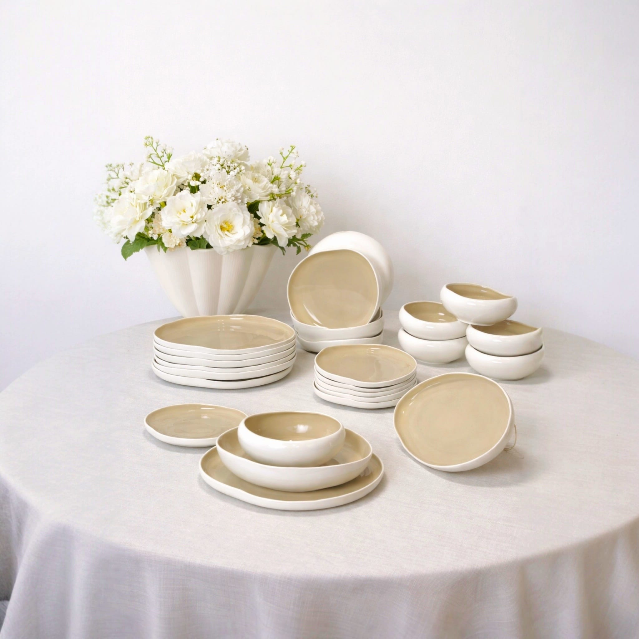 Services de vaisselles Capital Blanc et Beige – 24 Pièces