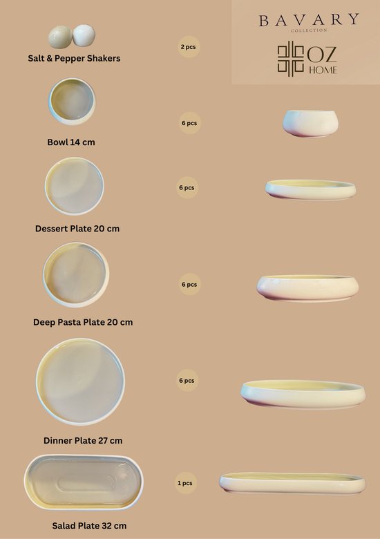 Service de vaisselle Chubby Blanc et Beige – 27 Pièces - Happymuzdeco