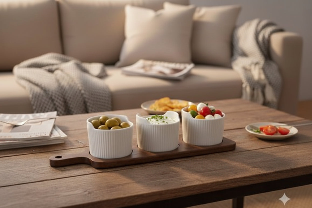 Set de bols apéritif avec support en bois d’acacia - Happymuzdeco