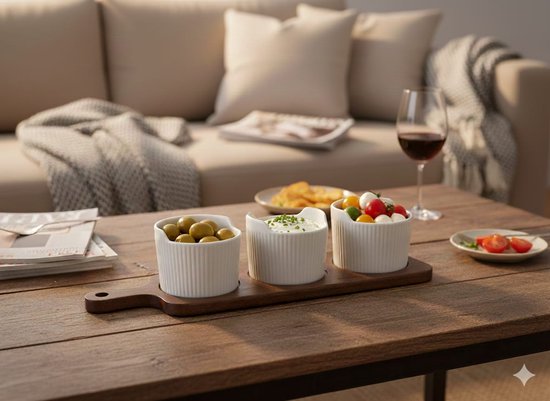 Set de bols apéritif avec support en bois d’acacia - Happymuzdeco