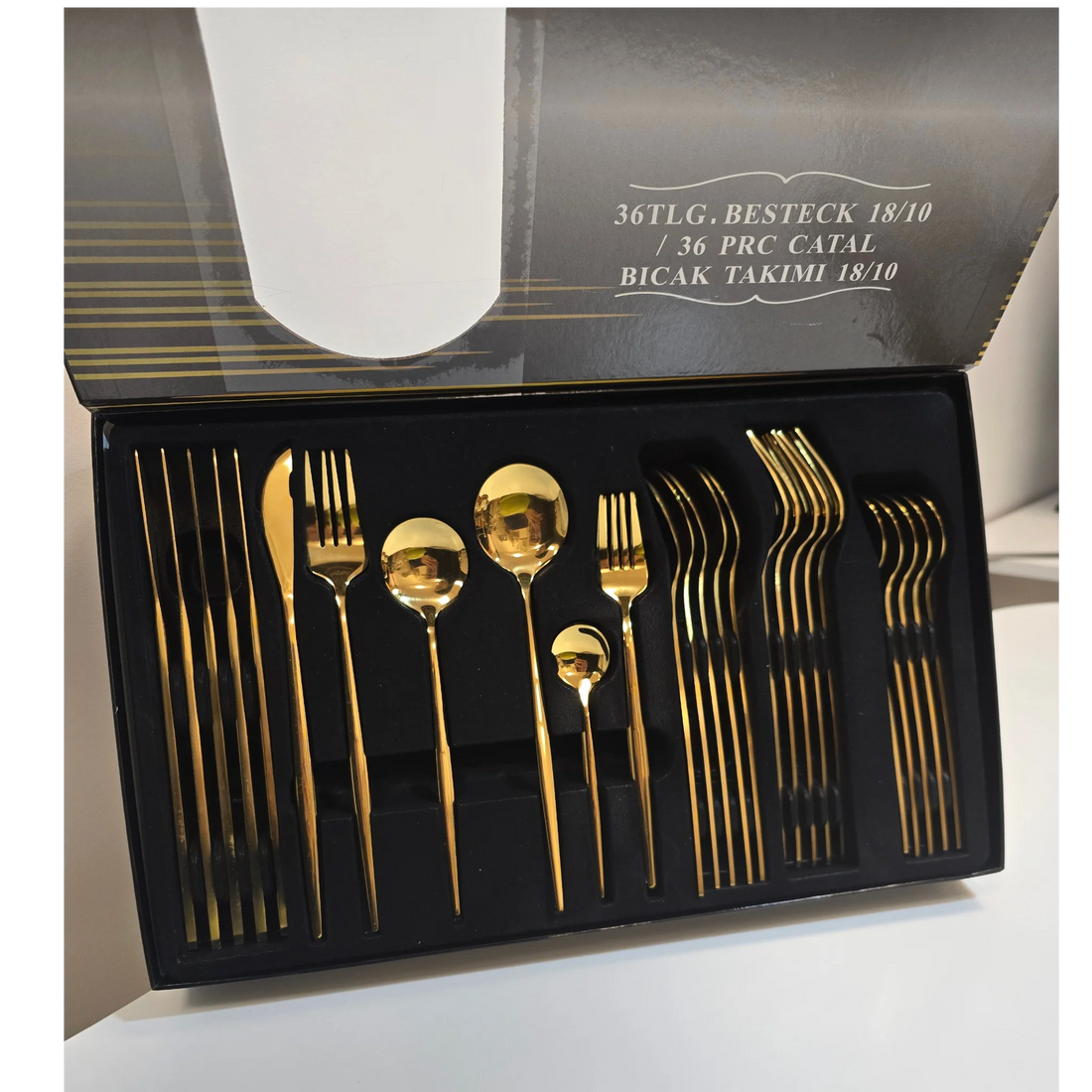 Set Complets de Couverts - Ménagère 36 pièces - Inox Doré - Happymuzdeco