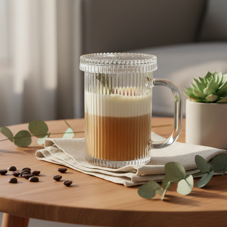 Tasse en verre design avec couvercle