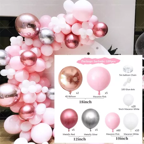 Kit arche à ballons Rose (107 Ballons) - Happy Muz Deco