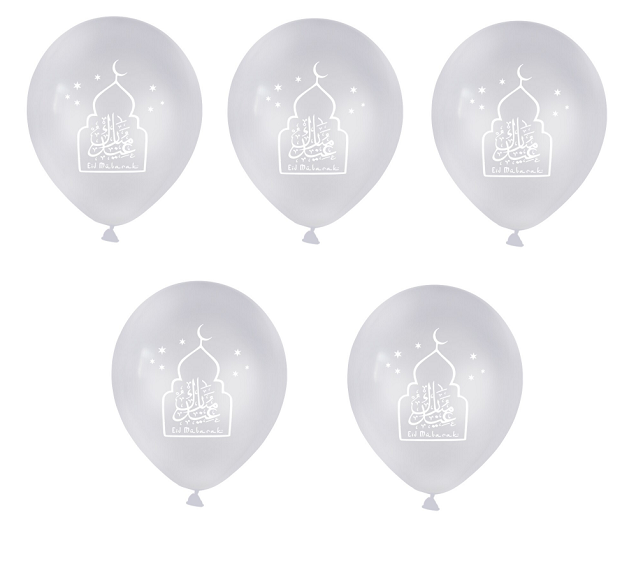 Ballons Eid Mubarak Mosquée x5 (réassort en cours) - Happy Muz Deco