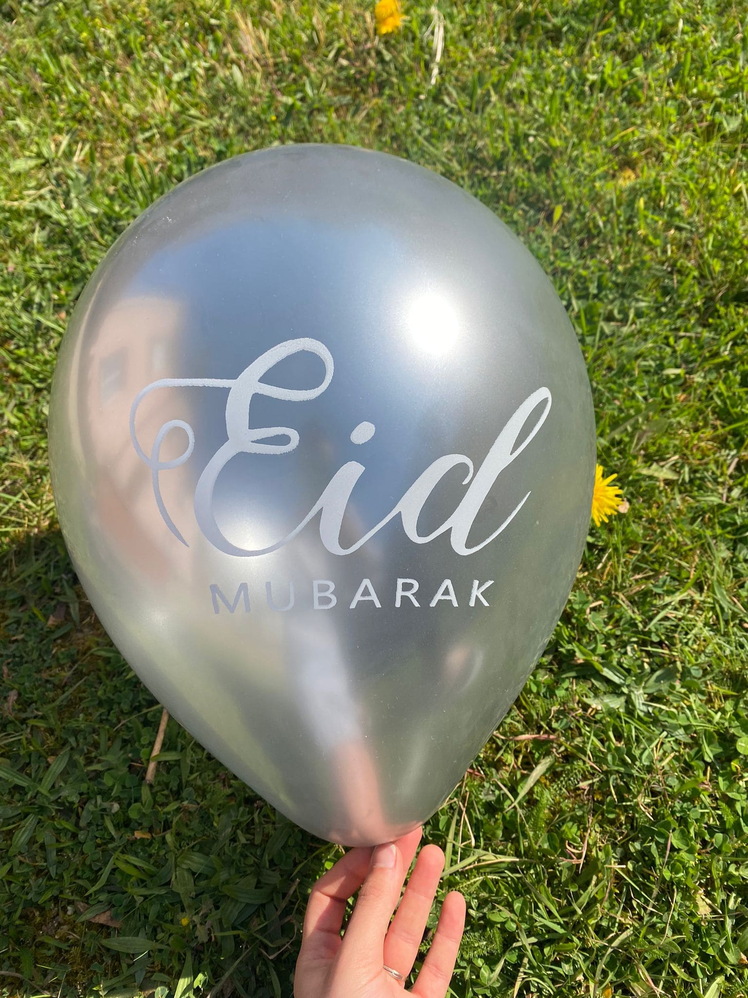 Ballons métallisés Eid Mubarak Italique Argent