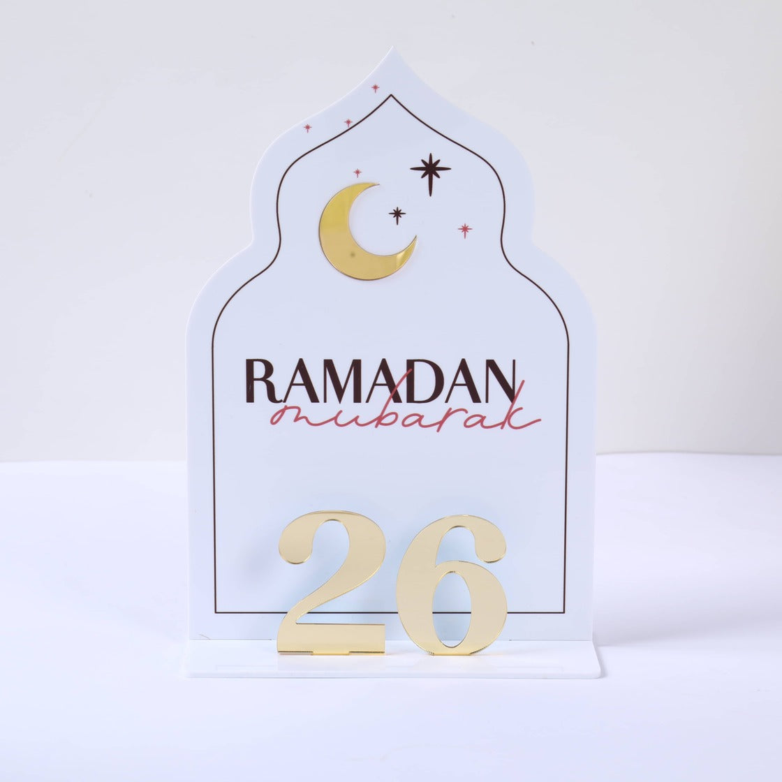 Calendrier / Counter horaire du Ramadan en Acrylique Blanc, Doré et Rose