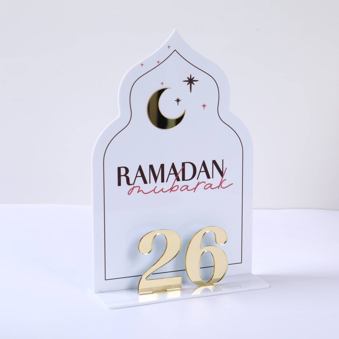 Calendrier / Counter horaire du Ramadan en Acrylique Blanc, Doré et Rose - Happy Muz Deco