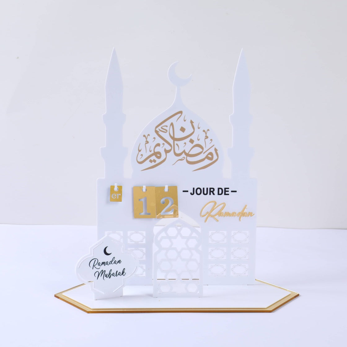Calendrier / Counter horaire du Ramadan en Acrylique Blanc et Doré - Happy Muz Deco