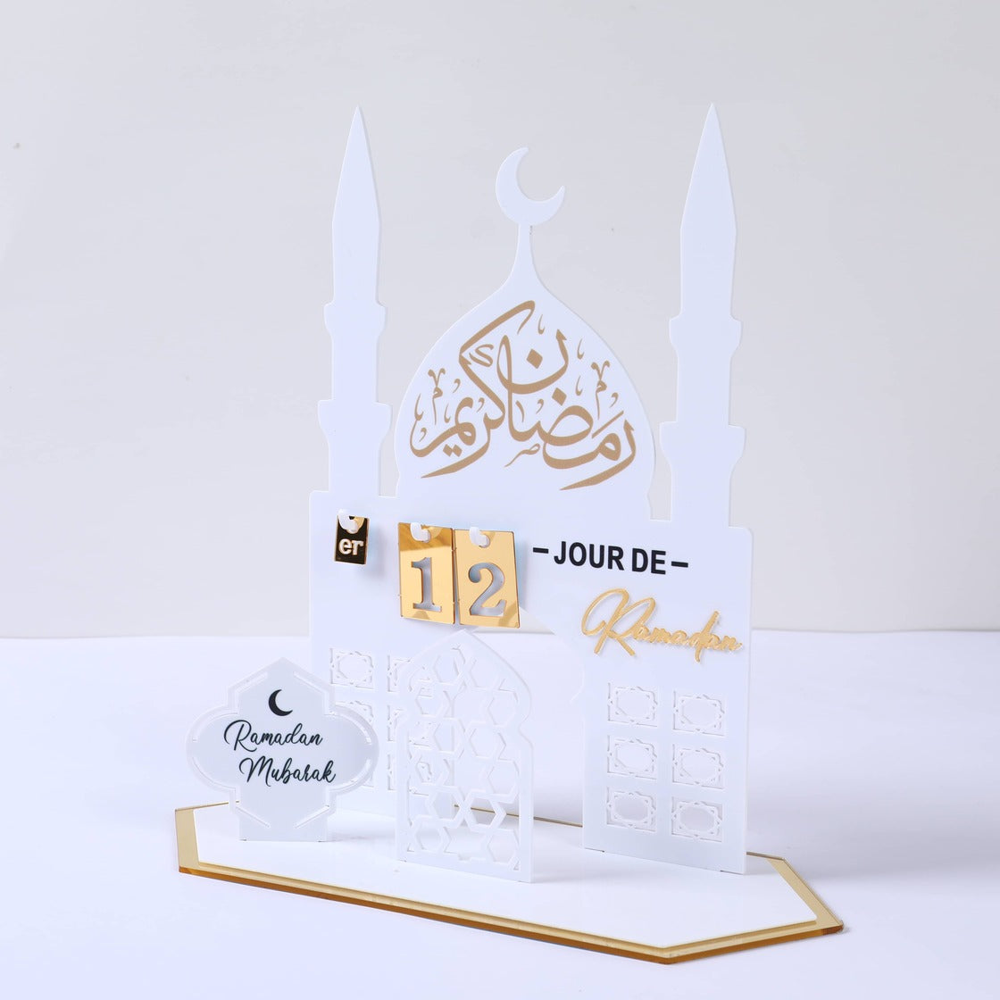 Calendrier / Counter horaire du Ramadan en Acrylique Blanc et Doré - Happy Muz Deco