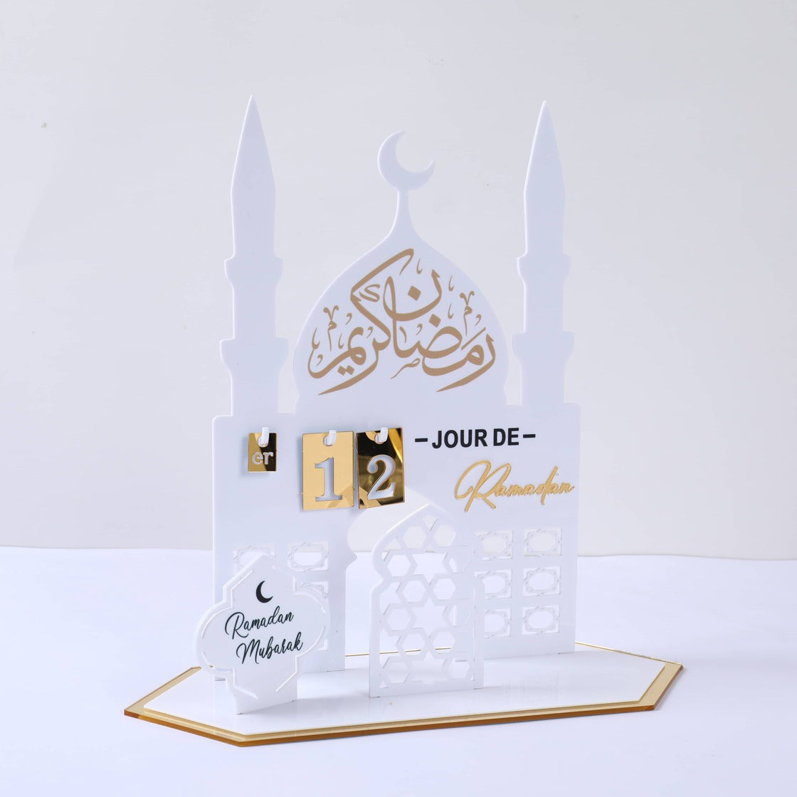 Calendrier / Counter horaire du Ramadan en Acrylique Blanc et Doré - Happy Muz Deco