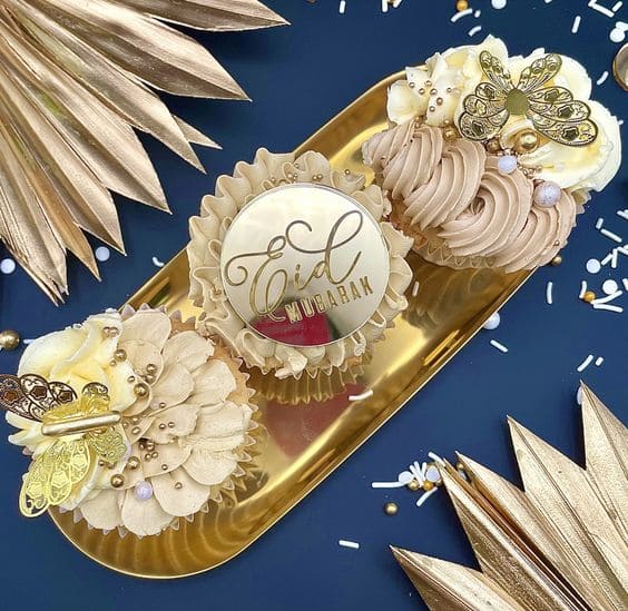 Cupcake topper disque Eid Mubarak Argent A