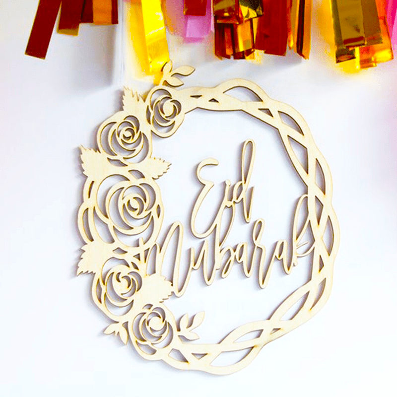 Deco suspendue couronne Eid Mubarak Bois