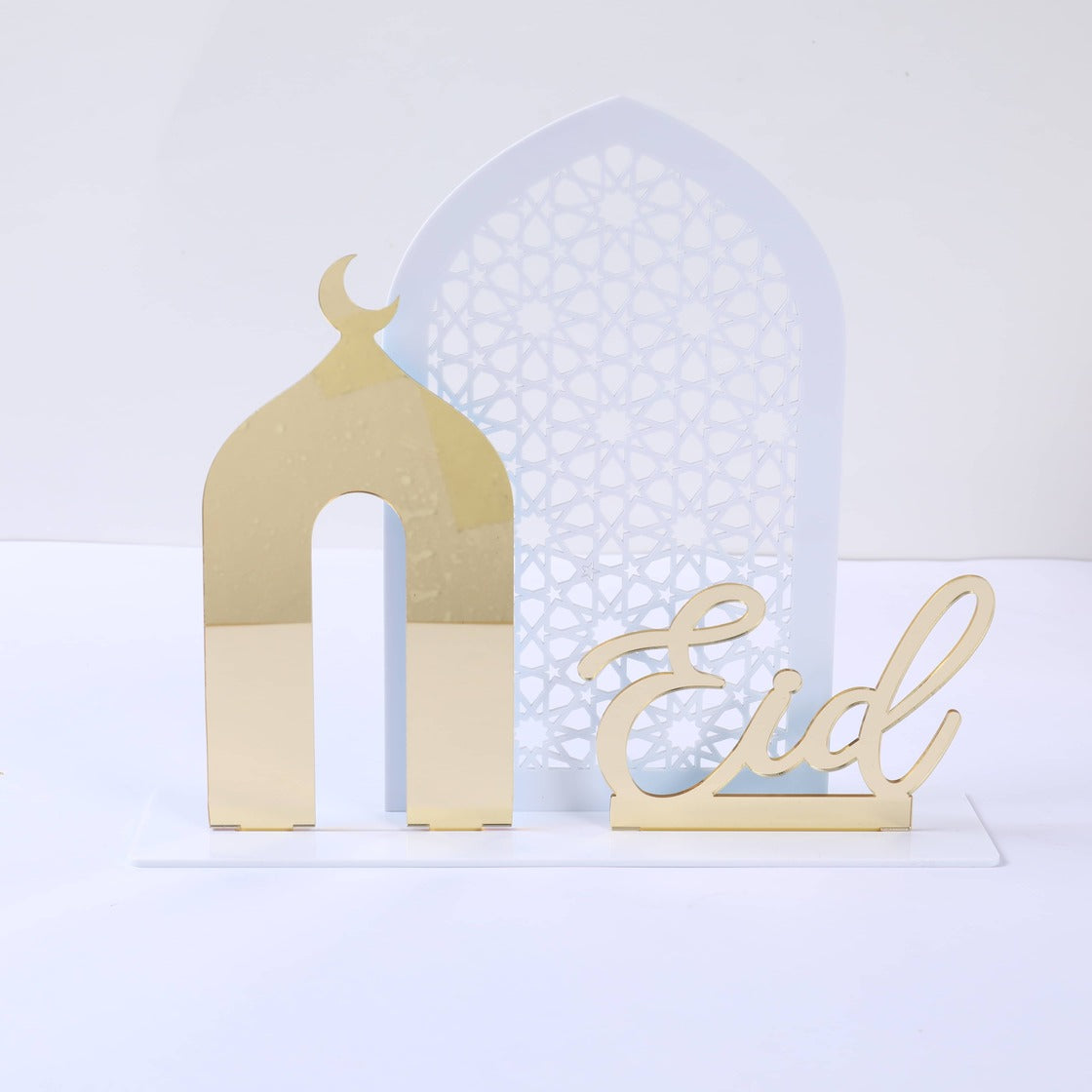 Déco en Acrylique Trio Eid et Salam - Blanc et Doré - Happy Muz Deco