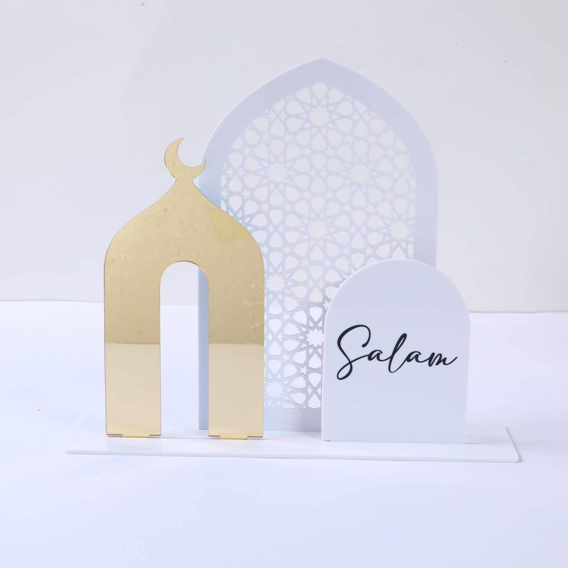 Déco en Acrylique Trio Eid et Salam - Blanc et Doré - Happy Muz Deco