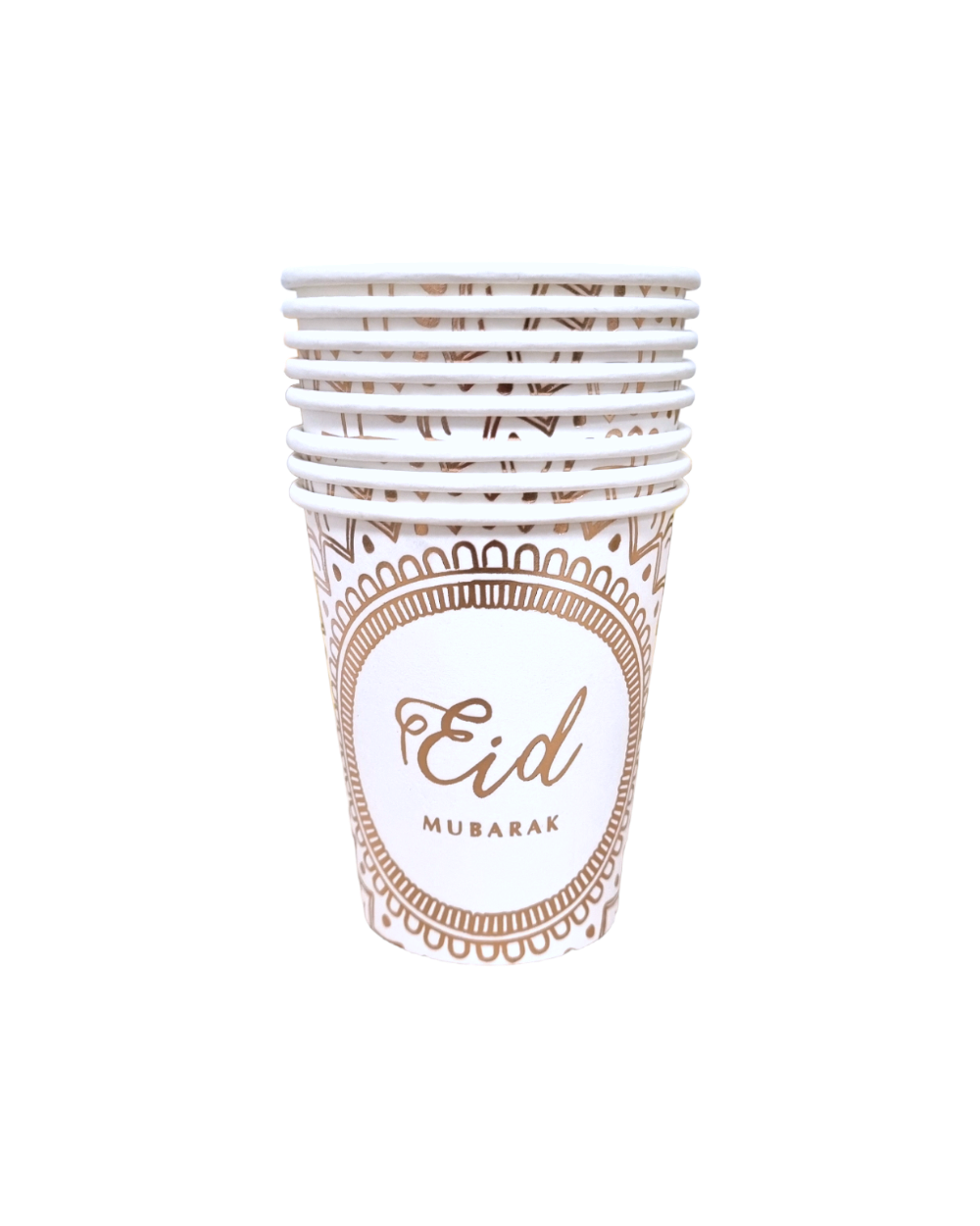 Gobelets Eid Mubarak x8 blanc et rose - Happy Muz Deco